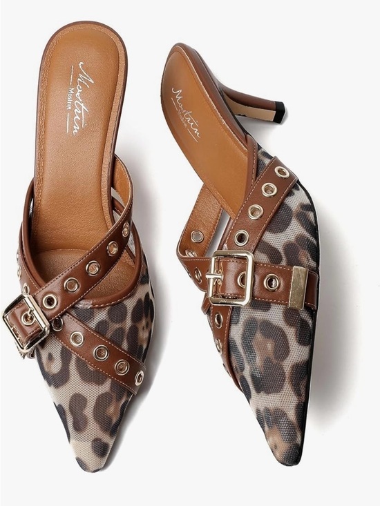 Amazon Mostrin Shoes - Martina Monteiro Brown Leopard-Print Pointed Mule with Buckle Detail